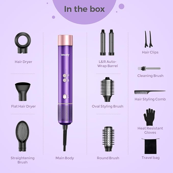 Vincofy Vincofy 7 in 1 Hair Styler Dryer Brush Set Purple product image 9