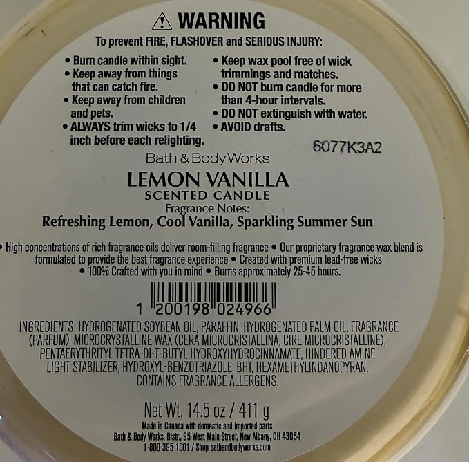 LEMON VANILLA Bath & Body Works 3 Wick Candle alternate view 3