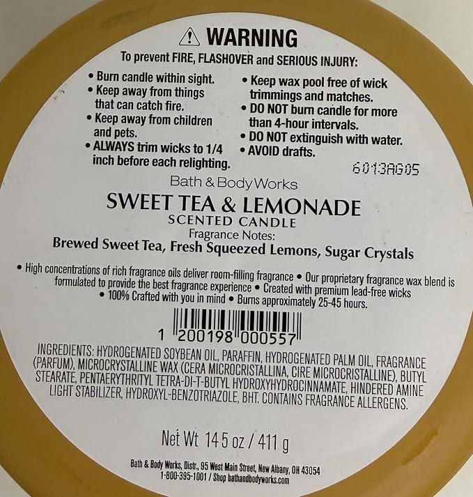 SWEET TEA & LEMONADE Bath & Body Works 3 Wick Candle alternate view 2