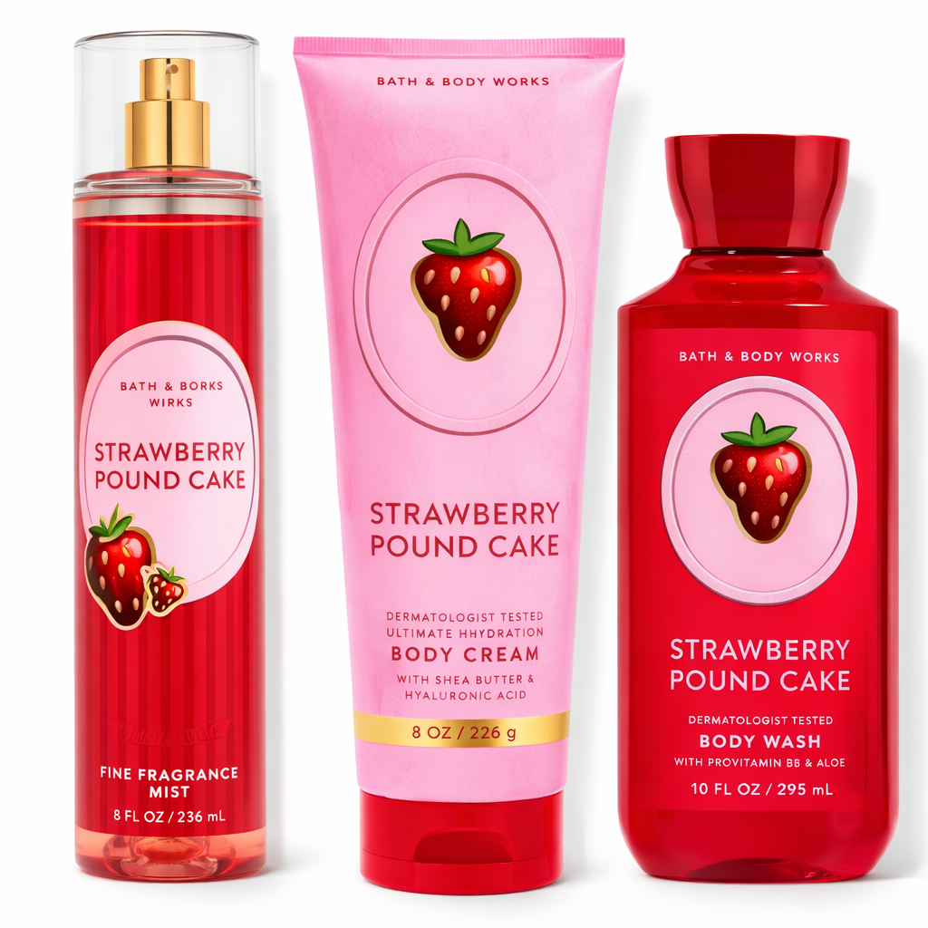 STRAWBERRY POUND CAKE - 3 Steps Daily Body Care Set (Mist + Body Cream + Body Wash)
