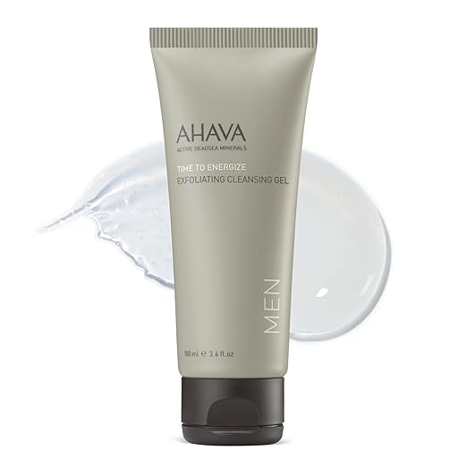 Luxury AHAVA Men’s Exfoliating Cleansing Gel facial cleanser featuring Dead Sea minerals and energizing daily exfoliating skincare for men.