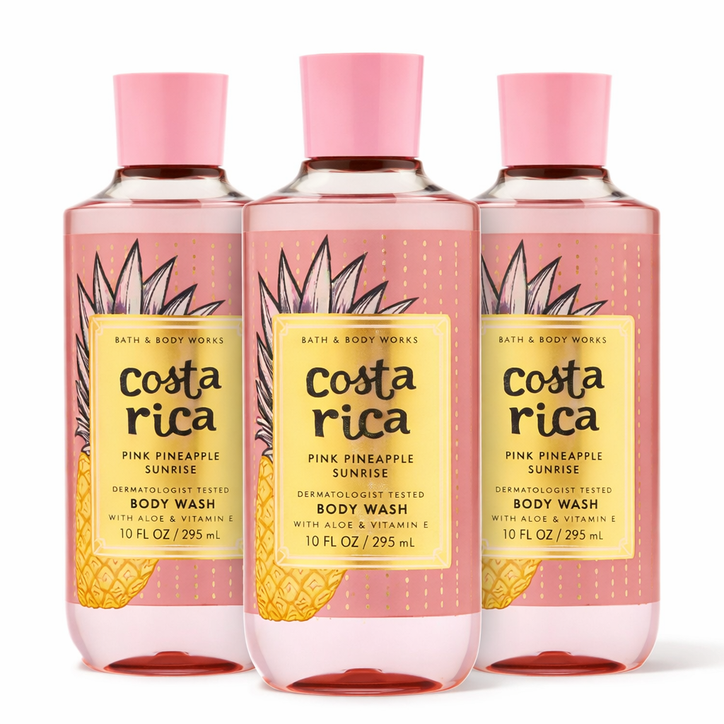 Bath & Body Works Costa Rica Pink Pineapple Sunrise body wash 10 oz bundle 3 pack tropical pineapple shower gel