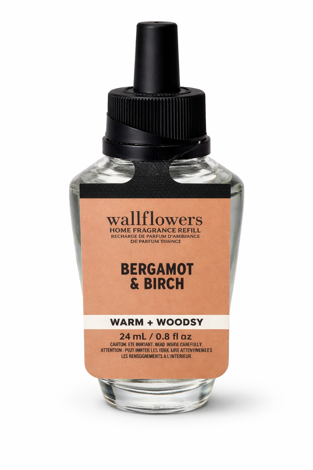 Bath & Body Works Wallflowers Bergamot and Birch refill 24ml warm and woodsy single bottle white background MWG