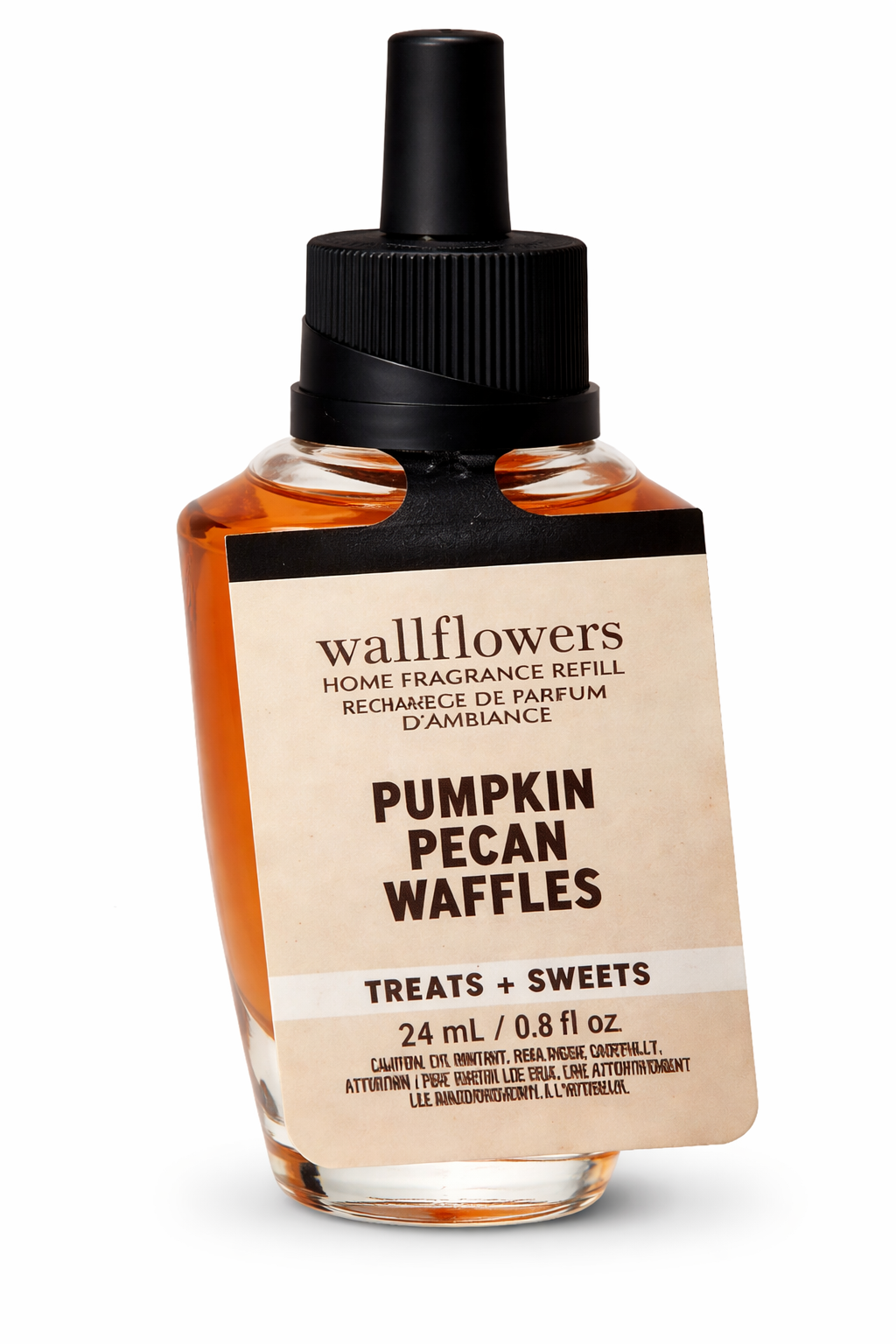 Bath & Body Works Wallflowers Pumpkin Pecan Waffles refill 24ml treats and sweets single bottle white background MWG