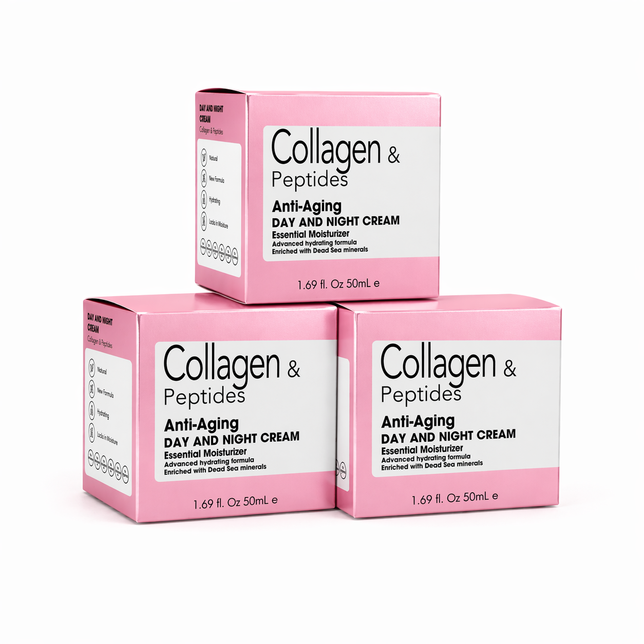 Collagen Peptides Anti Aging Cream 3 Pack 50mL Each Day and Night Moisturizer Dead Sea Minerals Firming Wrinkle Repair Face Cream Best Value Bundle