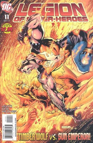 Front cover of Legion of Super-Heroes #11 — Timber Wolf vs. Sun Emperor, published by DC Comics, mint condition ungraded collectible comic book, published in 1990.
