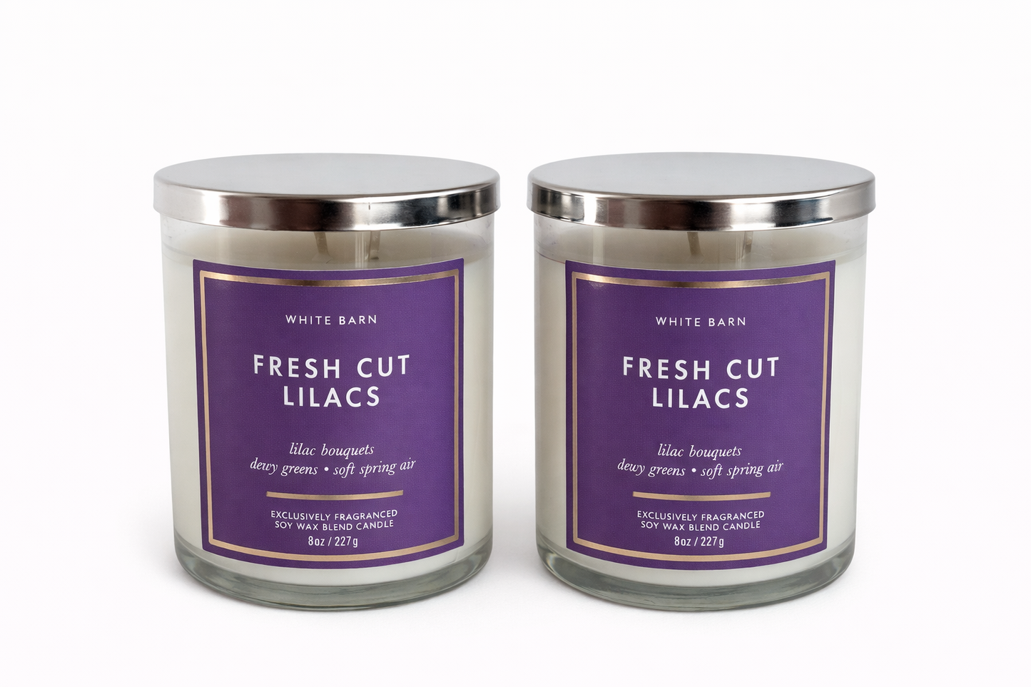 FRESH CUT LILACS Bath & Body Works Candle Set floral lilac scent soft spring fragrance fresh clean aroma white jars white background My Wrinkles Gone