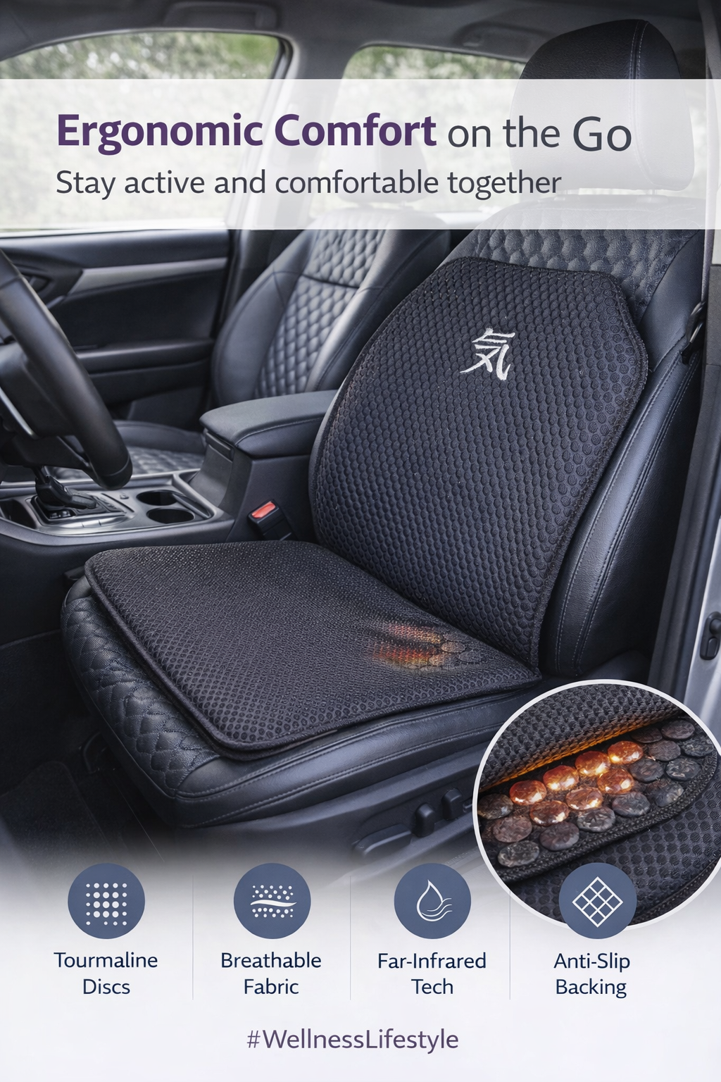 NIKKEN Kenko Seat Magnetic Wellness Seat Cushion with NIKKEN magnetic wellness design - premium magnetic wellness seat cushion product image 5