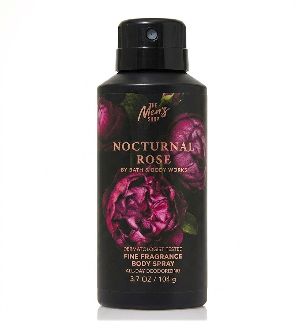NOCTURNAL ROSE Bath & Body Works Men's Body Spray 3.7 oz long lasting fragrance mist masculine rose scent everyday grooming essential