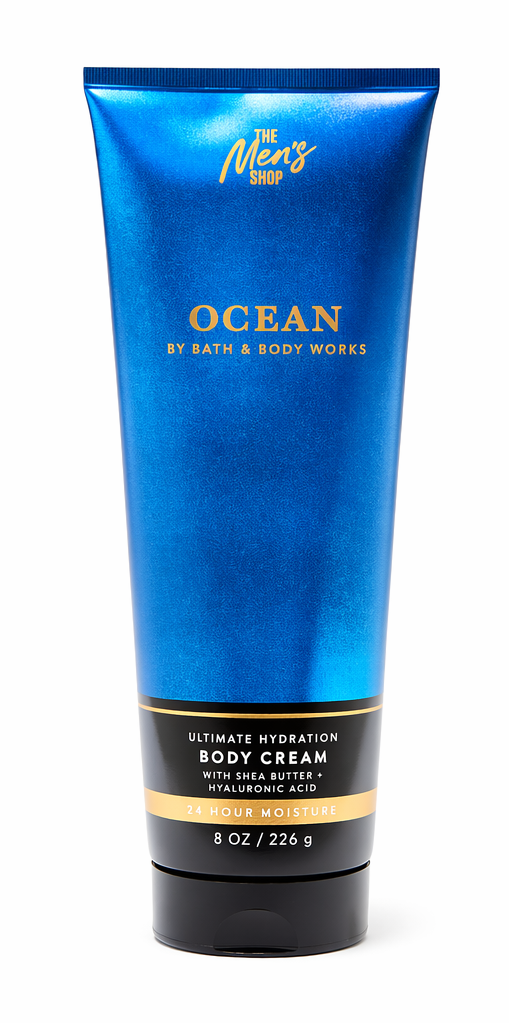 OCEAN Bath & Body Works Body Cream 8 oz for men hydrating lotion shea butter hyaluronic acid white background