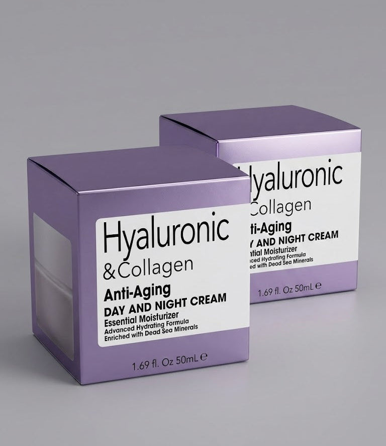 SPA COSMETICS Hyaluronic & Collagen Anti-Aging Cream 2 Pack 50mL Each Day and Night Moisturizer Dead Sea Minerals Hydrating Face Cream Bundle