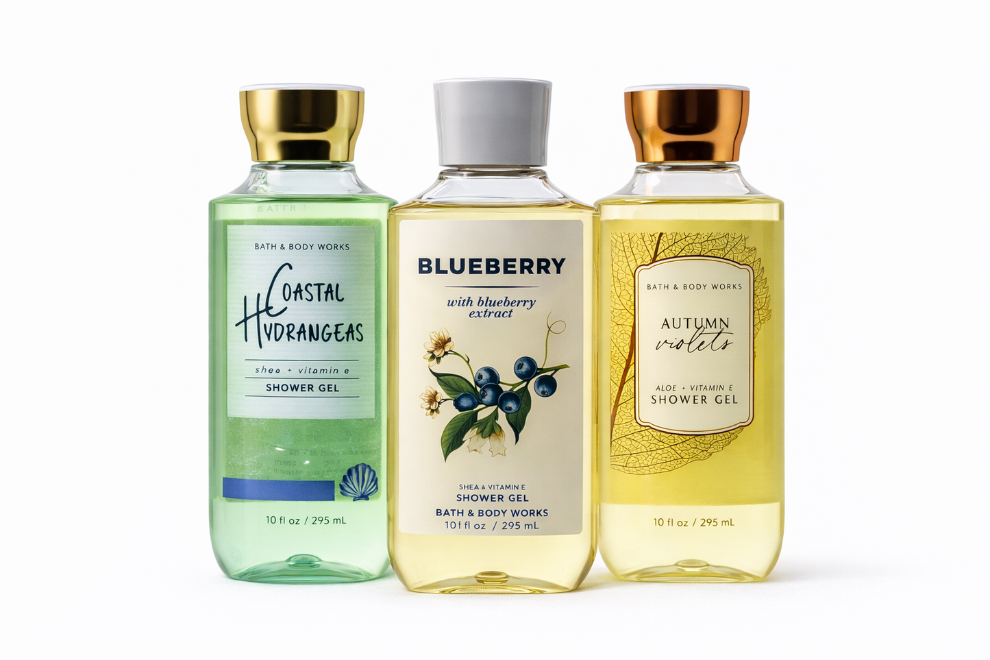 Body Wash Pack of 3 – TRIO: AUTUMN VIOLETS / BLUEBERRY / COASTAL HYDRANGEAS – Gentle Daily Cleanser – 10 fl oz Each