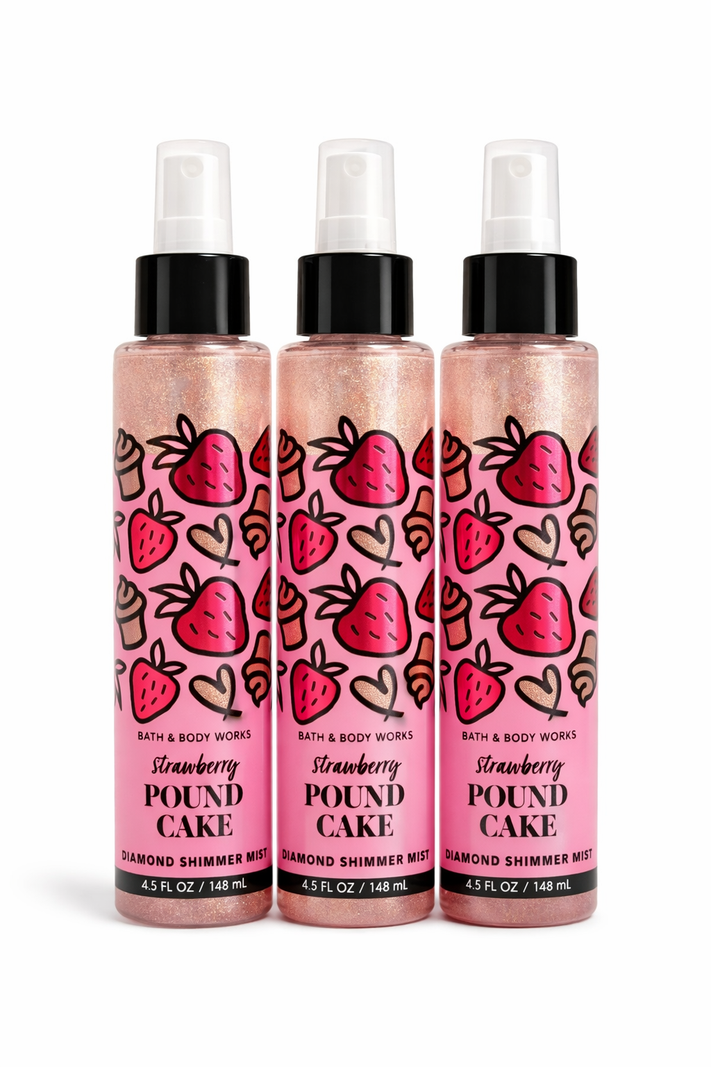 Bath & Body Works Strawberry Pound Cake Diamond Shimmer Mist 4.5 oz 3-Pack – Sweet Strawberry Fragrance Body Spray with Glow Finish | My Wrinkles Gone