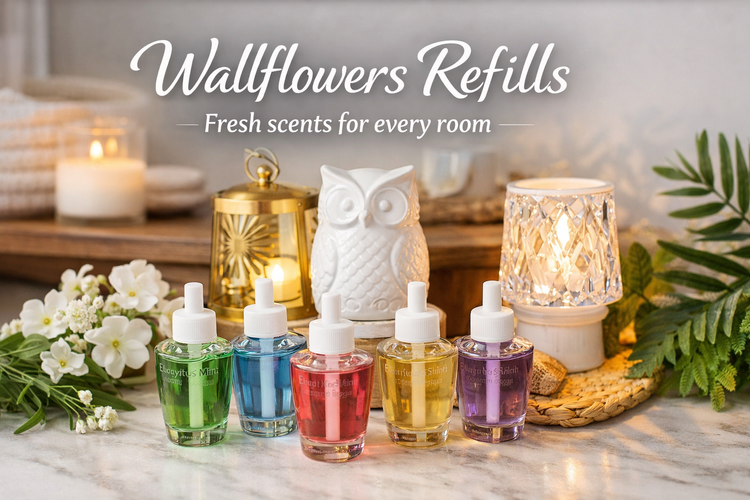 Wallflowers fragrance refills 6 pack with decorative plug-in holders, home fragrance set Bath & Body Works style, cozy aesthetic room scent warm light decor My Wrinkles Gone
