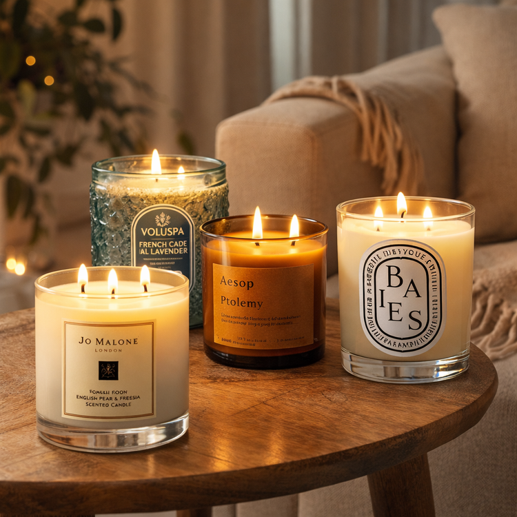 luxury scented candles cozy home aesthetic warm lighting premium candle collection relaxing ambiance home fragrance decor MWG