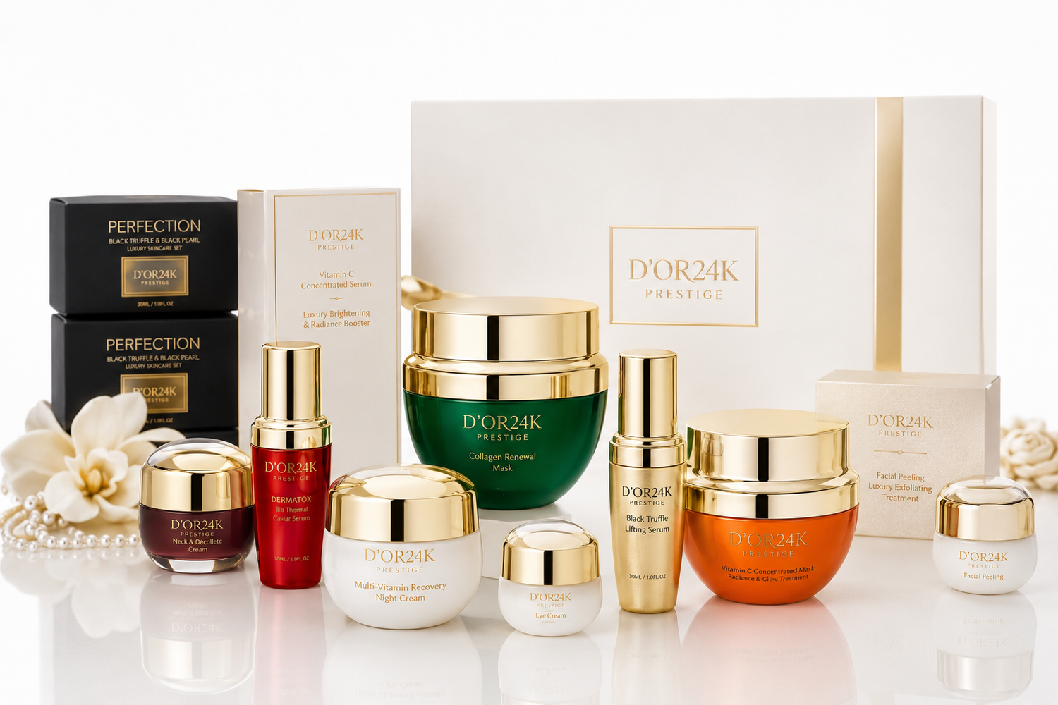 D'OR24K Luxury Skincare Collection featuring premium anti-aging creams, serums, masks and gold-infused luxury skincare treatments for firmer, brighter, younger-looking skin.