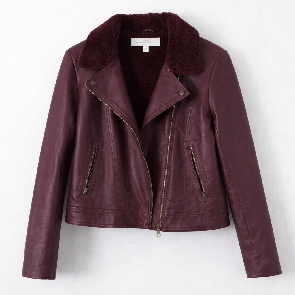 New York & Company Burgundy Faux Leather Moto Jacket Women’s Small Like New | My Wrinkles Gone