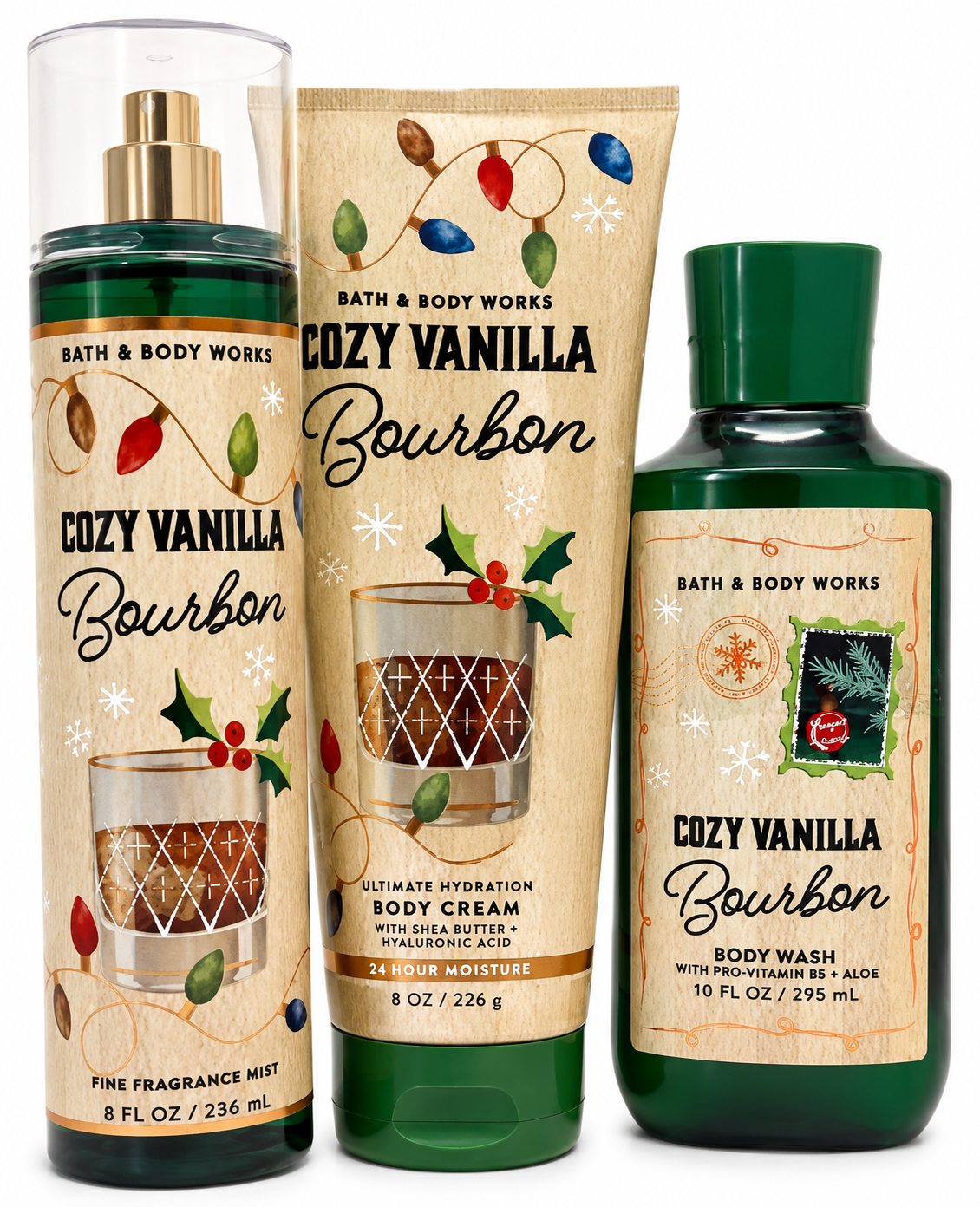 COZY VANILLA BOURBON Bath & Body Works 3 Step Body Care Set 