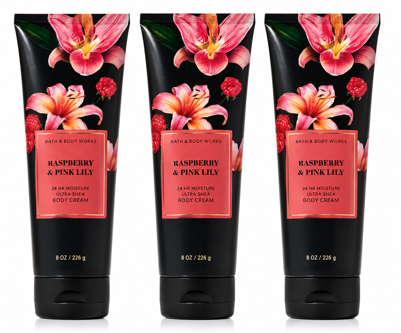 RASPBERRY & PINK LILY Bath & Body Works Body Cream 3-Pack