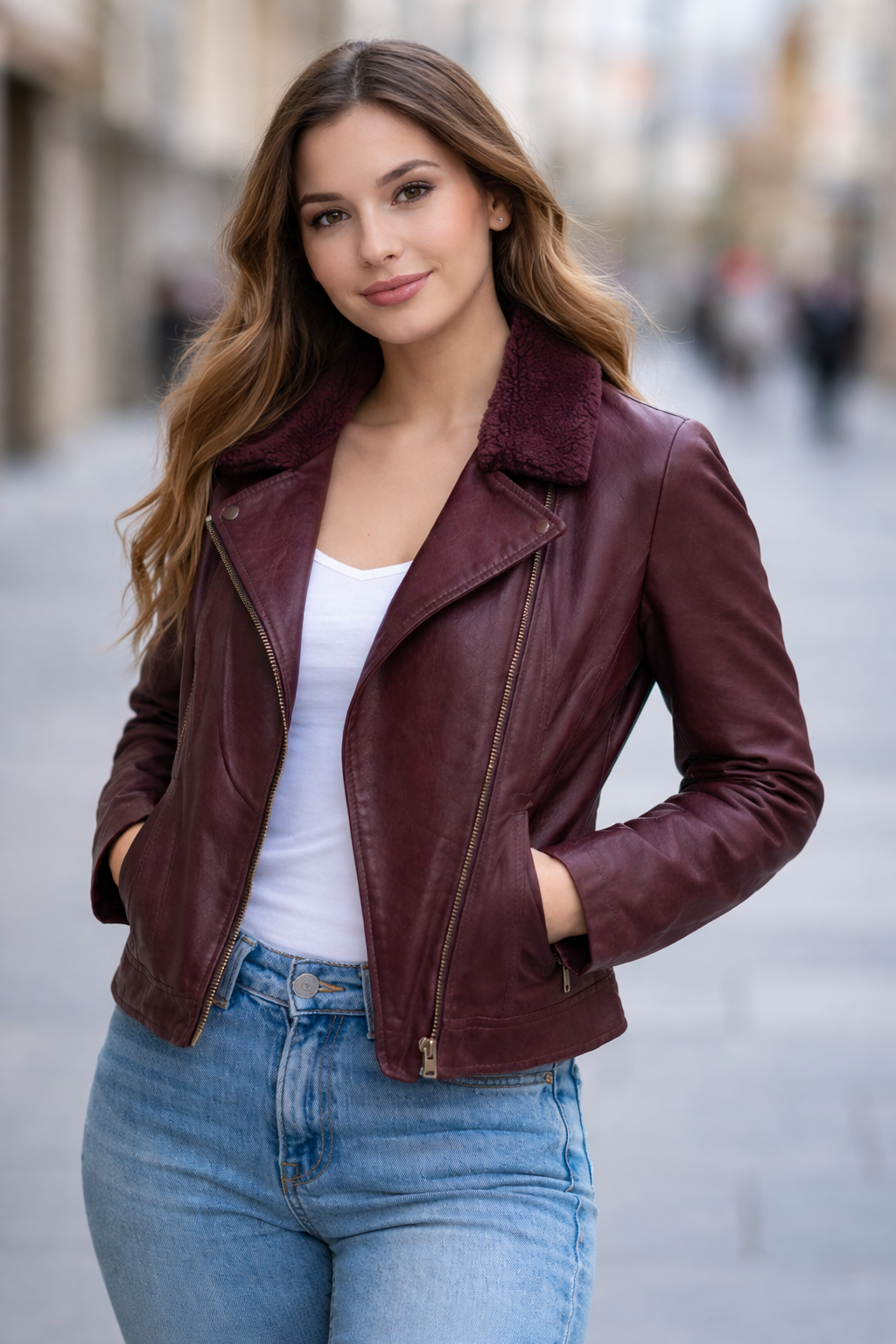 New York & Company Burgundy Faux Leather Moto Jacket Women’s Small Like New | My Wrinkles Gone