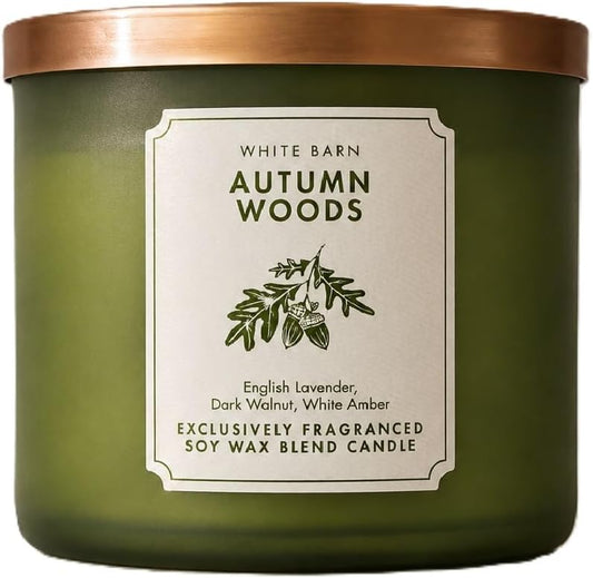AUTUMN WOODS Bath & Body Works 3 Wick Candle
