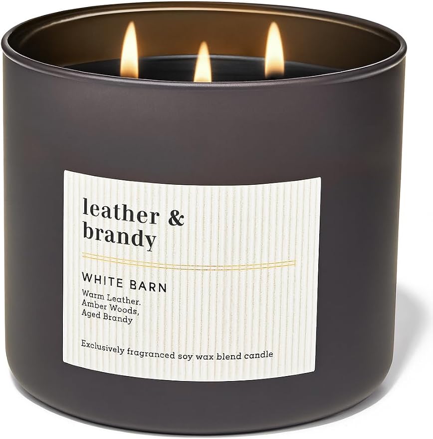 LEATHER & BRANDY Bath & Body Works 3 Wick Candle