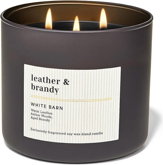 LEATHER & BRANDY Bath & Body Works 3 Wick Candle