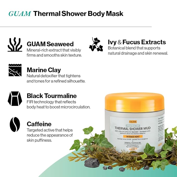 GUAM FIR 3-Minute Thermal Seaweed Mud Shower Mask - 1.1 lb, formula texture and product details