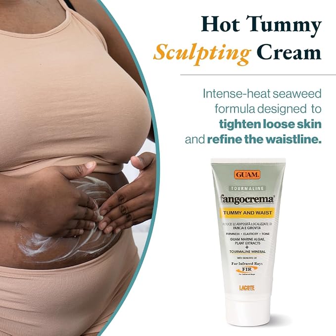 GUAM FIR Hot Firming Stomach Cream with Seaweed & Tourmaline - 150 ml, product packaging and container