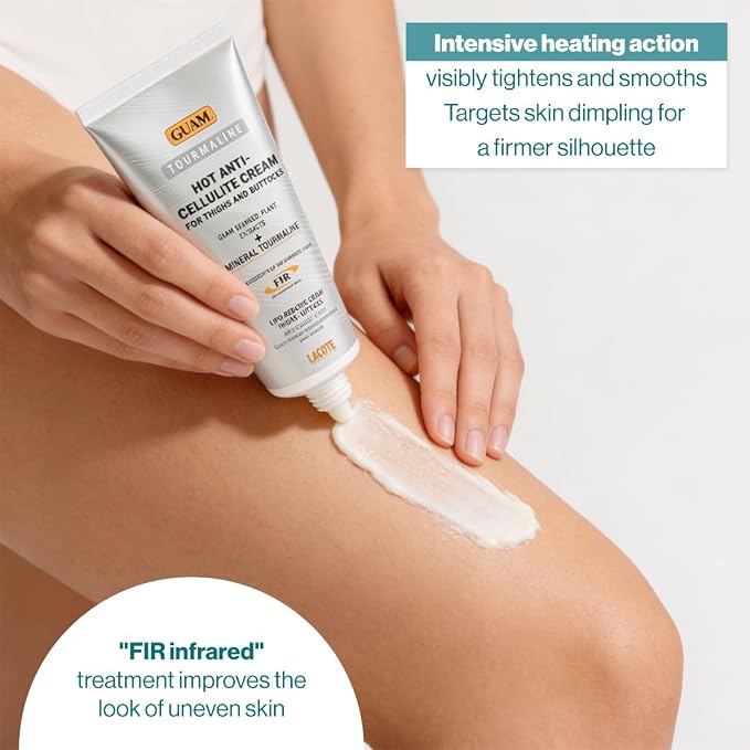 GUAM FIR Anti-Cellulite Hot Cream with Seaweed, Caffeine & Tourmaline - 6.7 oz, product packaging and container