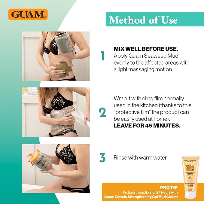 GUAM FIR Seaweed Stomach Mud Wrap - 1.1 lb, how-to-use and application details