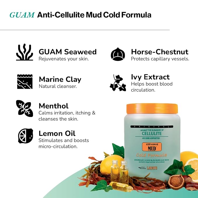 GUAM Cold-Formula Seaweed Mud Body Wrap for Legs - 1.1 lb, key ingredients and body care benefits
