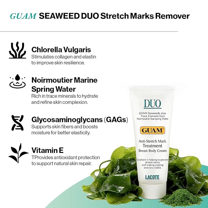 GUAM DUO Stretch Mark & Firming Body Cream with Seaweed - 200 ml, key ingredients and body care benefits