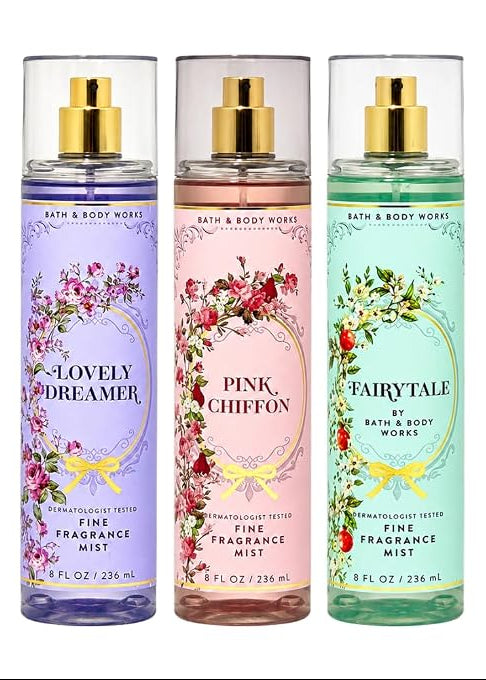 LOVELY DREAMER PINK CHIFFON FAIRYTALE Bath & Body Works Fragrance Mist 3 Pack