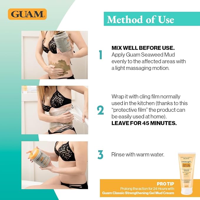 GUAM DREN Plus Cooling Seaweed Body Mud Wrap - 1.1 lb, how-to-use and application details