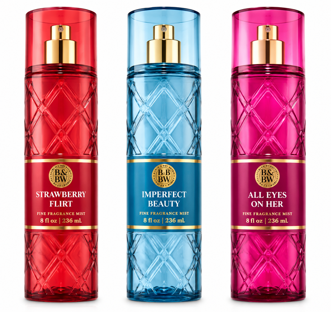 IMPERFECT BEAUTY + ALL EYES ON HER + STRAWBERRY FLIRT Bath & Body Works Mist Trio 