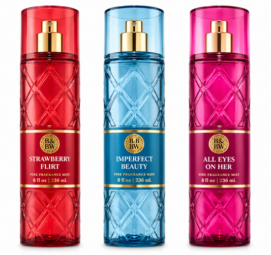 IMPERFECT BEAUTY + ALL EYES ON HER + STRAWBERRY FLIRT Bath & Body Works Mist Trio 