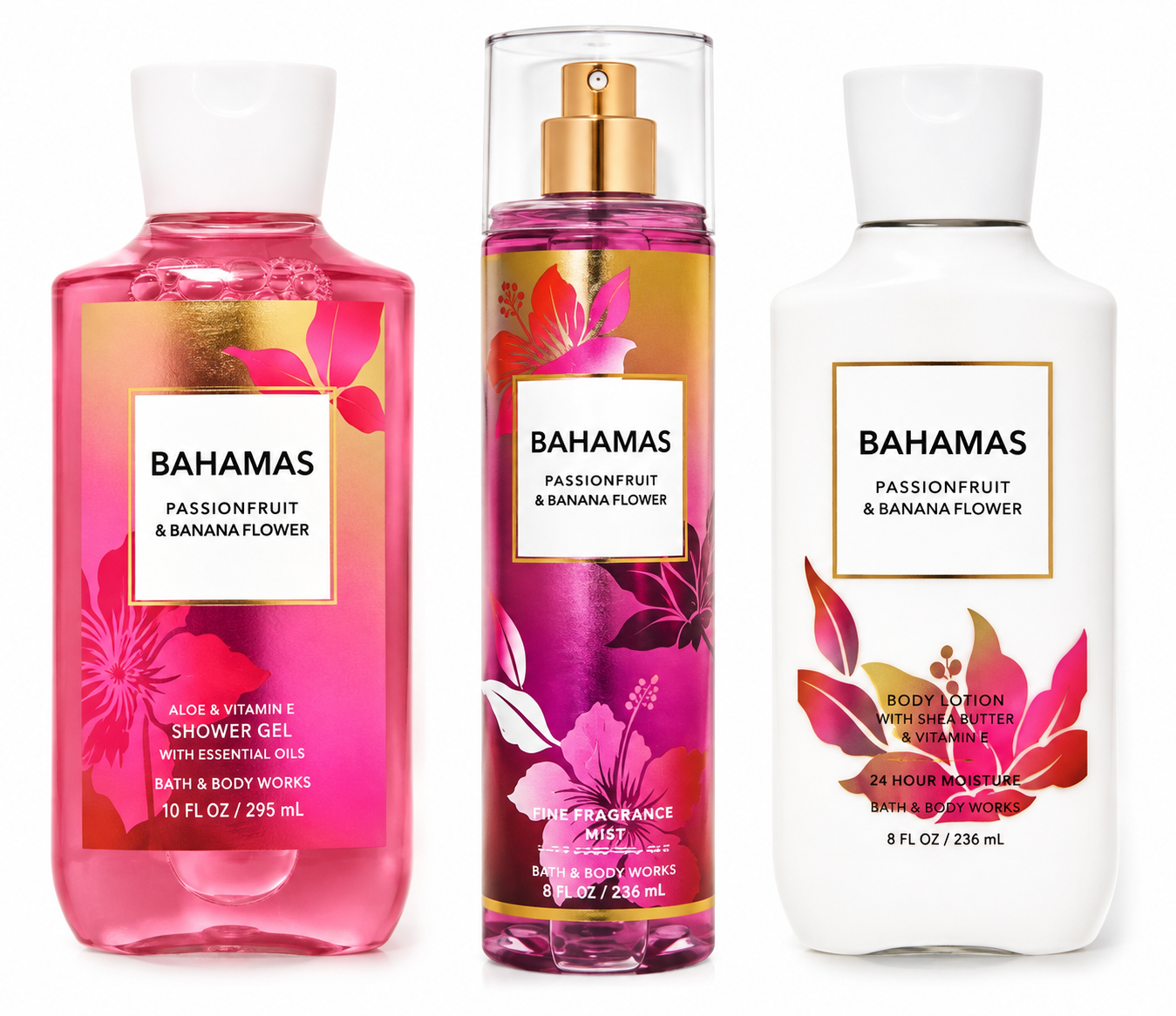 BAHAMAS PASSIONFRUIT & BANANA FLOWER Bath & Body Works 3 Step Body Care Set 