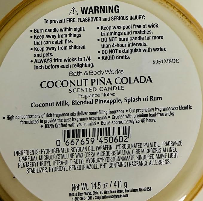 COCONUT PIÑA COLADA Bath & Body Works 3 Wick Candle alternate view 3