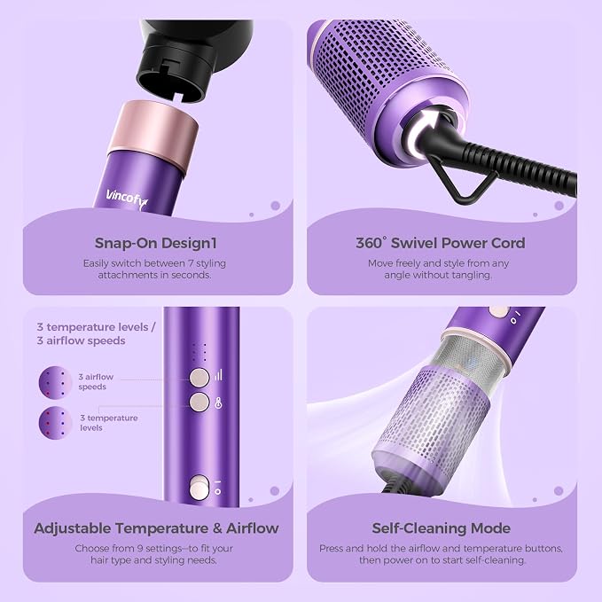 Vincofy Vincofy 7 in 1 Hair Styler Dryer Brush Set Purple product image 8