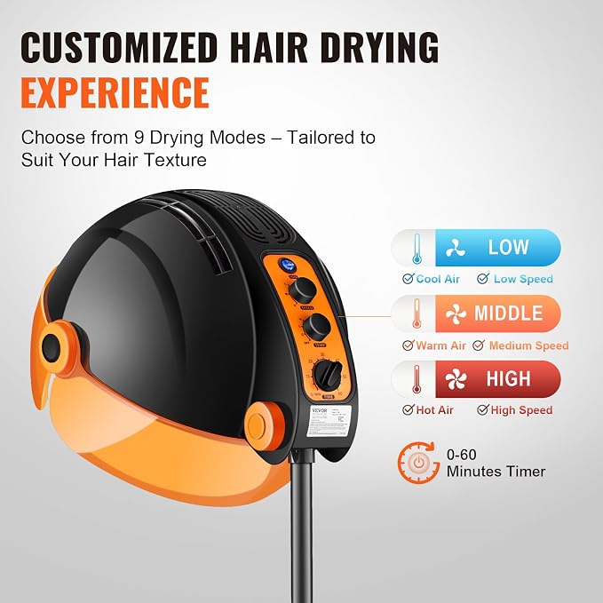 VEVOR VEVOR Ionic Hooded Hair Dryer 1875W Black product image 2