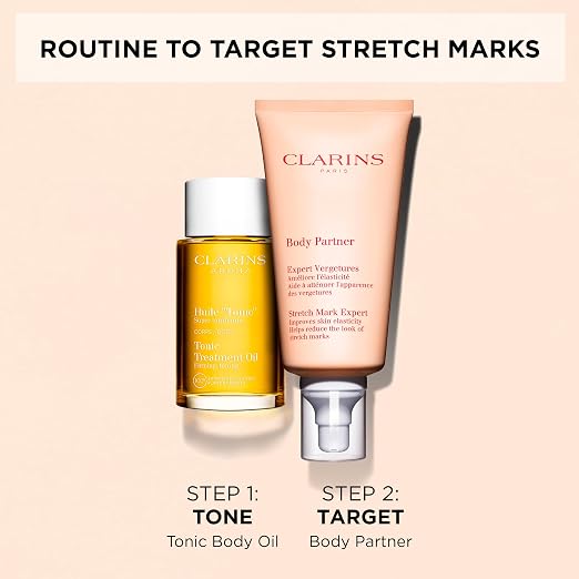 CLARINS Tonic Body Treatment Oil lifestyle skincare routine image for firming body care and skin elasticity