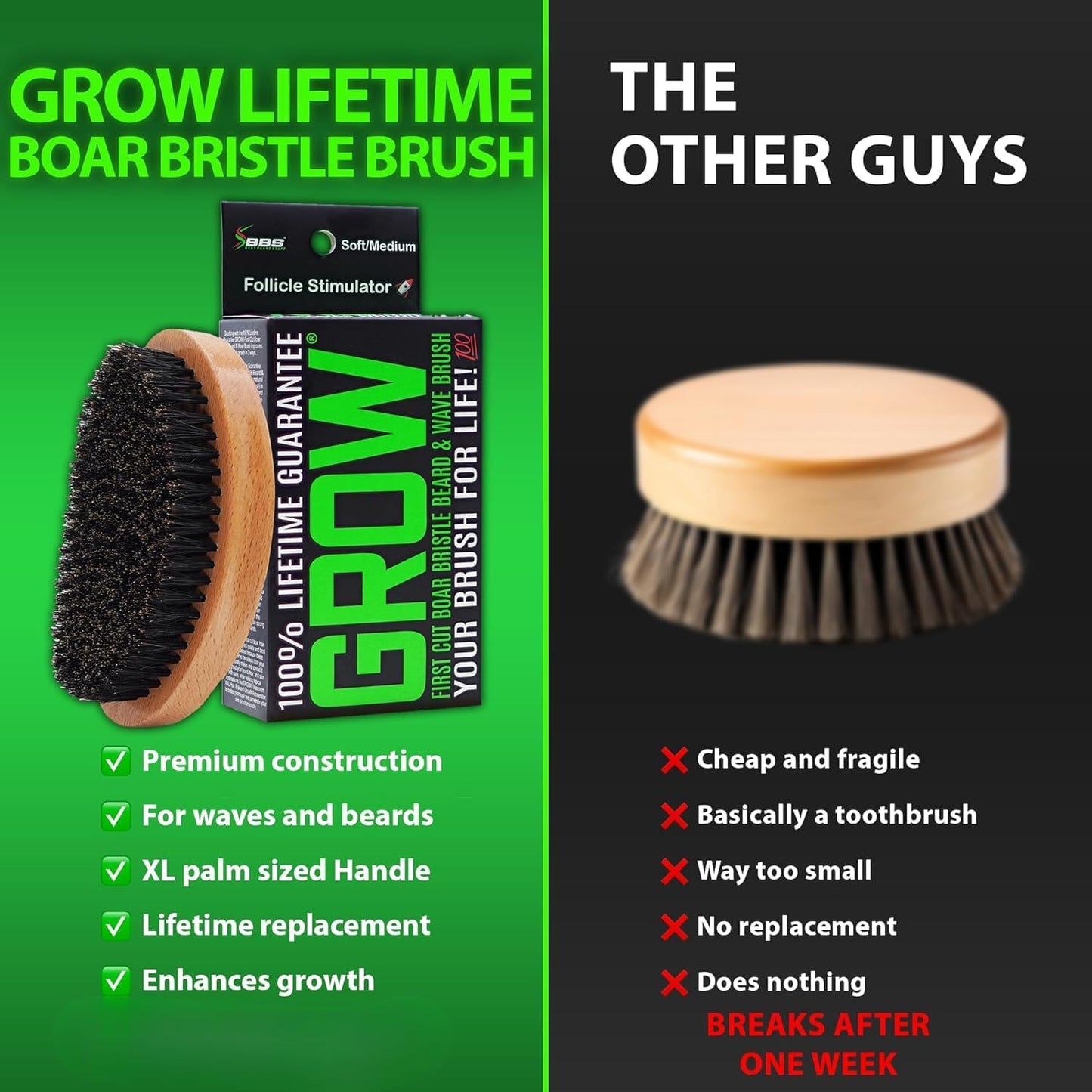 BBS BEST BEARD STUFF GROW Boar Bristle Beard and Wave Brush product image 6