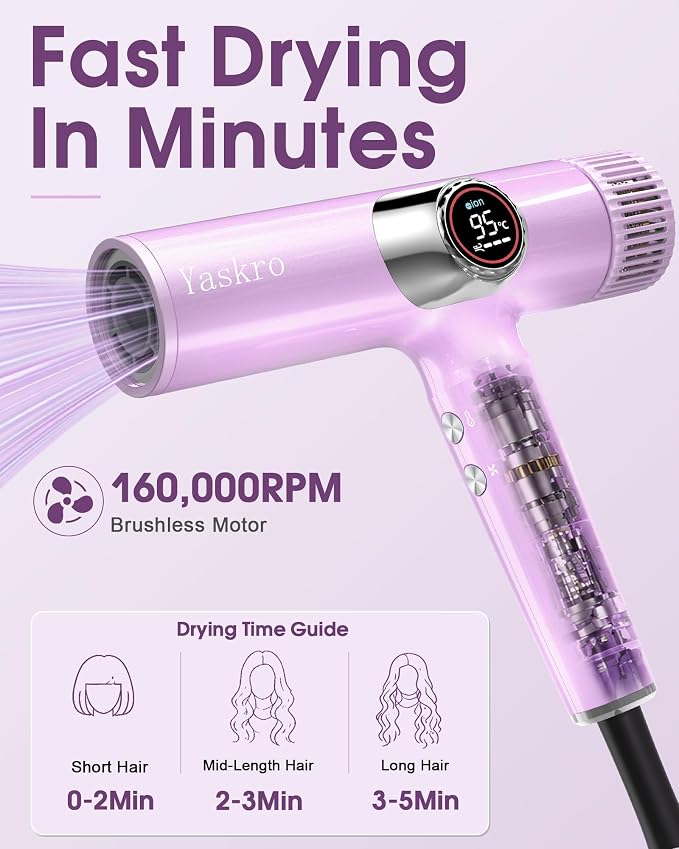 Yaskro Yaskro High Speed Ionic Hair Dryer with LED Display Purple product image 2