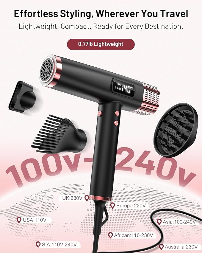 MESCOMB MESCOMB Dual Voltage Travel Hair Dryer with Diffuser Black product image 2