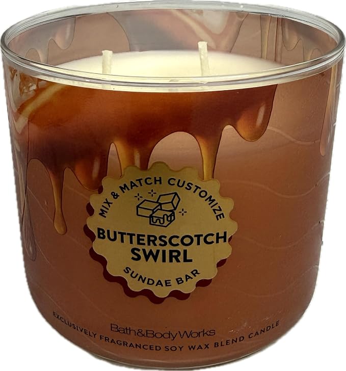 BUTTERSCOTCH SWIRL Bath & Body Works 3 Wick Candle