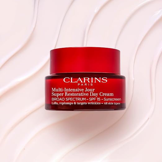 CLARINS Super Restorative Day Cream SPF 15 texture or application detail for luxury anti-aging skincare and hydration