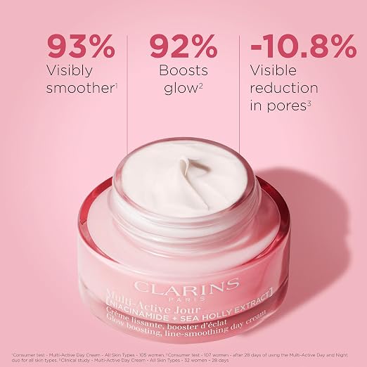 CLARINS Multi-Active Day Moisturizer product packaging and jar or bottle view for luxury anti-aging skincare and hydration