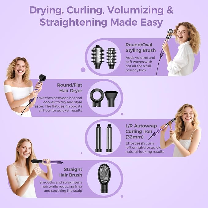 Vincofy Vincofy 7 in 1 Hair Styler Dryer Brush Set Purple product image 2