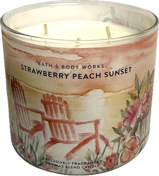 STRAWBERRY PEACH SUNSET Bath & Body Works 3 Wick Candle